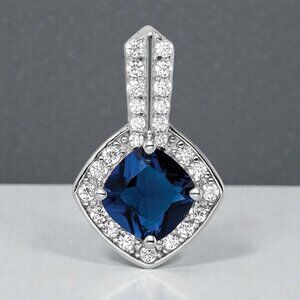 CZ and Blue Glass Pendant in 925 Sterling Silver